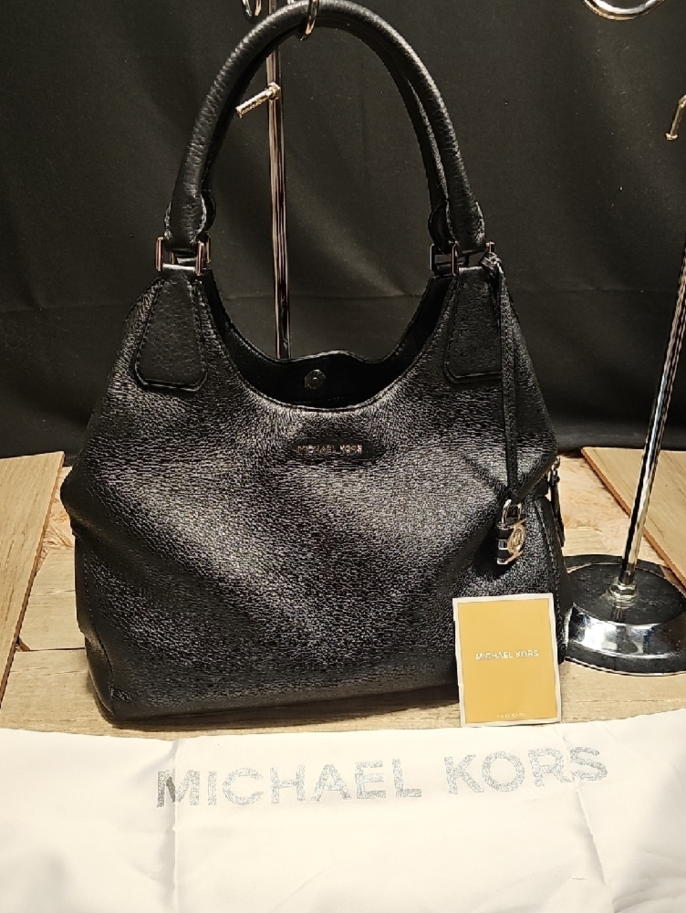 Michael Kors Black Leather Double-Handle Shoulder Bag - Picture 14 of 15